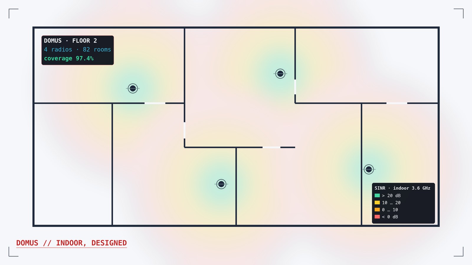 DOMUS indoor coverage design on a floor plan